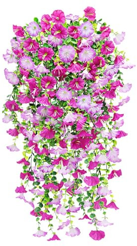 YSUVIN Fiori Finti da Esterno, 2 Pezzi Piante Finte da Esterno, Petunia Pianta Fnta Cadente, Fiori Artificiali Realistici Petunia Finti per Decorazioni Interno Balconi Giardino