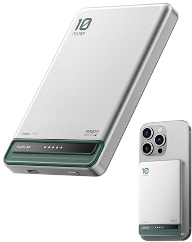 Kuulaa Ultra Slim iPhone Powerbank für Magsafe, 10000mAh Magnetische Power Bank, PD 20W Schnellladung Kabellose Powerbank mit USB-C-Eingang und -Ausgang für iPhone 16/15/14/13/12/Pro/Pro Max Serie