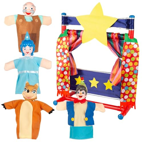 ColorBaby Cucu Show Set Teatro Burattini Pinocchio, 4 burattini 25 cm, Materiali Morbidi e sicuri, Giocattoli per Bambini, per Giocare in Gruppo o trascorrere del Tempo in Famiglia (39172)