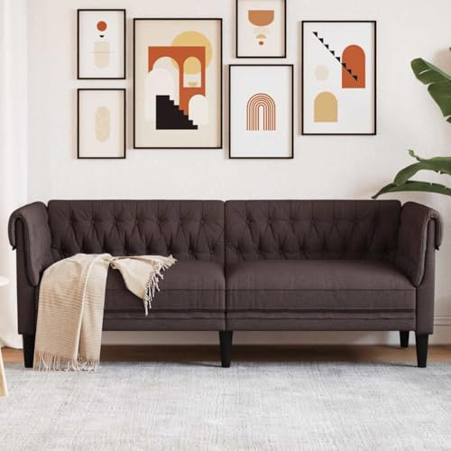 Massbinet Chesterfield Sofa Polstersofa 3 Sitzer Sofa Dunkelbraun Stoff