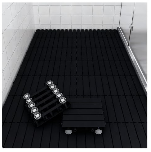 Tapis Douche Extérieur Noir Carreaux Sol à Emboîtement Modulaires Caillebotis Plastique Balcon et Cour
