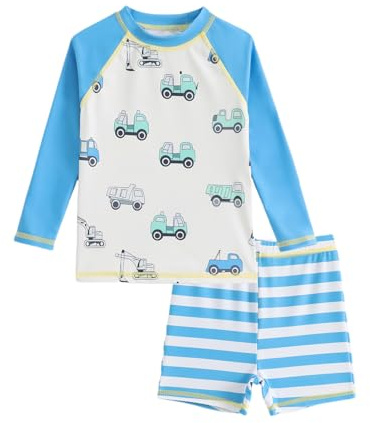 Boys Swimming Costume Long Sleeve Rash Vest Set 1-6 Years, UPF Kids Swimming Costume with Swim Top and Swimming Shorts for Toddler Boy