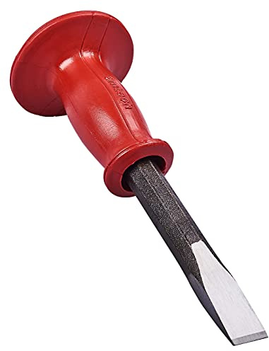 Amtech Cold Chisel with Protective Rubber Grip, Heat-Treated Carbon Steel for Masonry & Stone Shaping, Safer Control for Site & DIY, 10 × 3/4