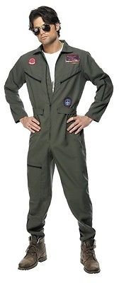 Smiffys Top Gun Piloten Kostüm für Erwachsene - Karneval, Pilotenkostüm mit Sonnenbrille, fünfteilig mit Overall, Name tags und Sunglasses