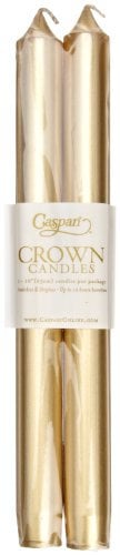Caspari 10-inch Taper Dripless, Smokeless, Unscented Candles, Set of 2, Gold