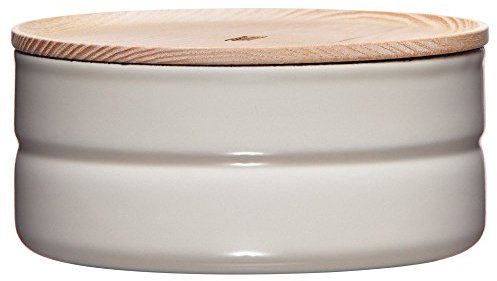 Riess, 2173-211, Vorratsdose mit Eschenholzdeckel, Durchmesser 13 cm, Höhe 6 cm, Inhalt 615 ml, LIGHT GREY, KITCHEN-MANAGEMENT, Truehomeware, Emaille