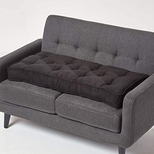 Homescapes Langes Sitzkissen schwarz 100x48 cm, Dicke Sofa-Auflage gepolstert, Sitzauflage Sofa mit Velours-Bezug