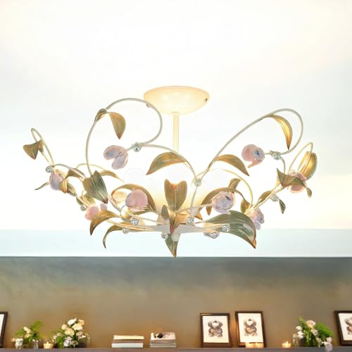 Licht-Erlebnisse Deckenleuchte Metall Glas Rosa Weiß Wohnzimmer Küche H:28 cm E14 5-flammig verspielt dekorativ Florale Deckenlampe Flur ROSE