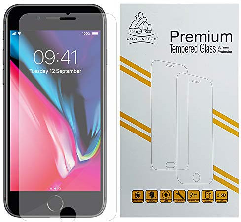 Gorilla Tech Premium Screen Protector for iPhone 8 and iPhone 7, 4.7-Inch, Case Friendly, Tempered Glass Film, Invisible Shield, 9H Hardness, Ultra HD Quality