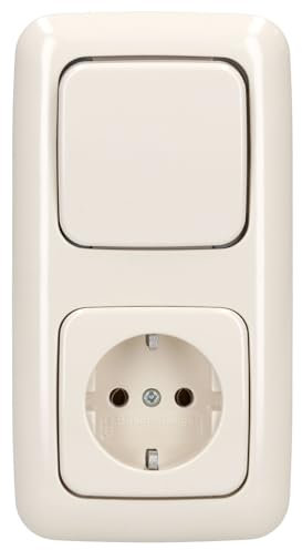 Busch-Jaeger Busch-Duro 2000 SI Komplettset: 20 EUC-212 SCHUKO Steckdose + 2506-212 Wippe + 2000/6 US Wippschalter-Einsatz + 2512-212 2-Fach Rahmen Cremeweiß