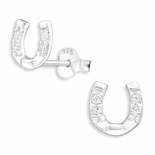 Monkimau Mädchen Ohrringe Hufeisen Glücksbringer Ohrstecker aus 925 Sterling Silver echt Silber mit 8 Kristallen
