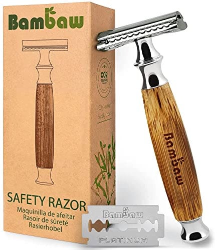 Rasoio di sicurezza a doppio bordo con manico lungo in bambù naturale, rasoio di sicurezza in legno, ecologico, per uomini o donne, sostenibile e durevole, rasoio di sicurezza in bambù