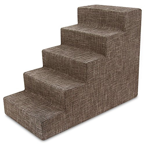 Best Pet Supplies Hundetreppe/Treppe für Haustiere, CertiPUR-US-zertifiziertem Schaumstoff für Hunde und Katzen, braunes Leinen, 5 Stufen, Höhe: 57,1 cm