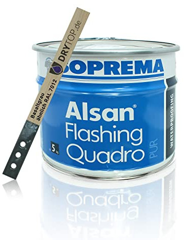 ALSAN Flashing Quadro | 5,0 kg/Gebinde | einkomponentiger Flüssigkunststoff zur sicheren Abdichtung und Herstellung von Details und Anschlüssen im Flachdach (5 kg/Eimer | Farbe: basaltgrau RAL 7012)