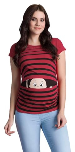 Witzige süße Umstandsmode T-Shirt mit Motiv Schwangerschaft Geschenk - Kurzarm (Weinrot, Medium)