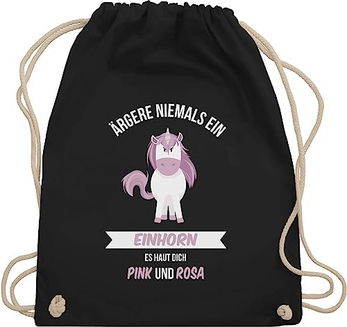 Turnbeutel Rucksack - Geschenk Unicorn - Ärgere niemals ein Einhorn es haut dich Pink und Rosa - Unisize - Schwarz - einhörner sprüche beutel baumwolle einhörnern sportbeutel geschenke