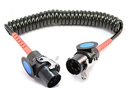 FW Fahrzeugbedarf Wilms EBS Spiralkabel für LKW, 24V-ADR, 4m Länge, 2 EBS-Stecker mit Knickschutz, Schwarz