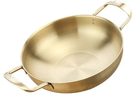 PETSOLA Edelstahl Paella-Pfanne Meeresfrüchte Kochtopf Suppentopf - Goldene 22cm