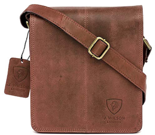 J. Wilson London 100% Genuine Vintage Leather Handmade Mens Flapover Everyday Crossover Shoulder Work Tablet Messenger Bag