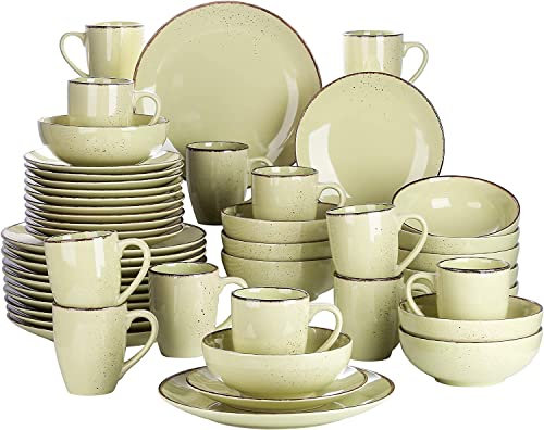 vancasso Kombiservice Set, Navia Geschirrset aus Steingut, 48 teilig Tafelservice, Vintage Aussehen, Natur Design