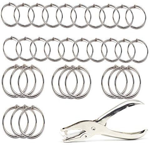 Sweieoni 80 Stück Ringbinder Buchringe Metall, Buch Ring Loseblatt Verbinder Ringe für Scrapbook Album Handwerk (20mm and 25mm) Silbern + Nagelloch Assistent