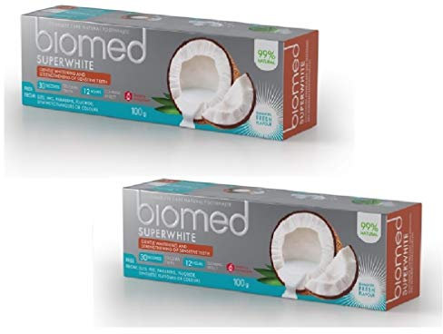 BIOMED Super White Fluoridfreie Coconut Oil Toothpaste, 99% Natural Ingredients, Sparset 100g x 2