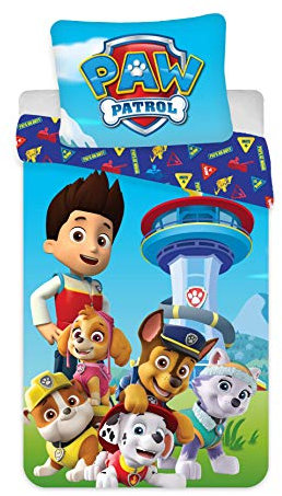 BrandMac Paw Patrol Bettwäsche, 100% Baumwolle, wendbar, 140 x 200 cm + Kissenbezug 65 x 65 cm