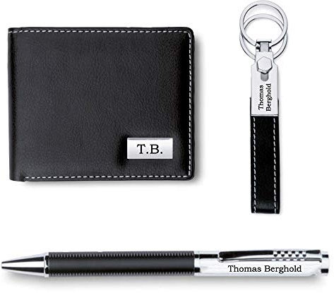 Juwelier Schönschmied - Geschenkset aus Kugelschreiber (blaue Tinte) Schlüsselanhänger und Geldbörse mit Gravur als Geschenk Schreibset 40 PS40