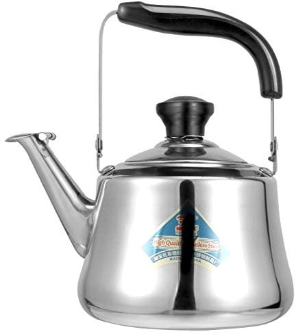 Bouilloire sifflante en acier inoxydable - 1 l - Avec filtre et poignée - Pour cuisinière, cuisine, intérieur, extérieur, randonnée, pique- , camping