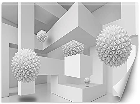 Feeby Fototapete Moderne Wanddeko Wandbild Geometrische Formen 350x245 cm Weiß Wandtapete Design Kinderzimmer Küche Büro Flur Wohnzimmer 3D-Effekt Abstrakt