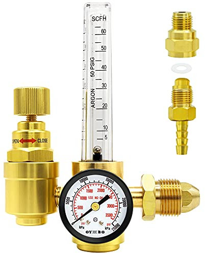 OYHBO Argon/CO2 Flow Meter Gas Regulator Guage for TIG MIG Welder Welding Gas-saving CGA580 Inlet, 2GASAR-166