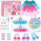 Jojoin Chaussures de Princesse Fille, Déguisement Accessoires avec 3 Paires Chaussures, 1 Licorne Sac, 2 Jupes, Bijoux pour Carnaval, Halloween, Cadeau Noël, 3-6 Ans, Rose, Bleu, S