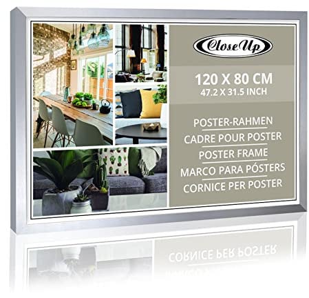 Close Up Cadre XXL 80 x 120 cm, argenté, MDF de qualité supérieure, verre PVC incassable, avec paroi arrière