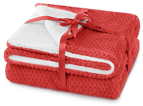 AmeliaHome Kuscheldecke 220x240 cm zarte Steppung Sherpa Lammfelloptik Wohndecke Shleepy Rot
