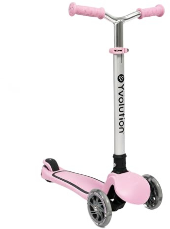 Yvolution Y Glider Air Scooter für Kinder, 3-Rad-Roller für Kleinkinder, 4 höhenverstellbare Gleiter mit Kickscooter, Lean to Steer mit LED-Blinklicht, für Kinder ab 3 Jahren (Rosa)