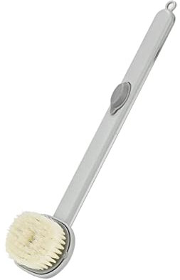 Brosse de nettoyage de massage à long manche, brosse de bain et de douche avec réservoir de gel douche intégré, poignée étendue | Massage pour la peau exfoliante (gris)