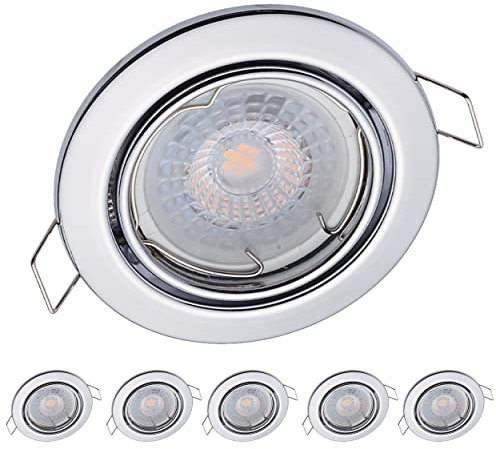 6x Oktaplex Einbaustrahler dimmbar Dijon Schwenkbar - LED Modul Nizza 5W 3000K 230V 380lm Warmweiß 110° - Spots Chrom Lochmaß 68mm