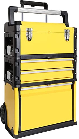 BIG RED Stackable Rolling Tool Box Portable Metal Toolbox Organizer with Wheels and 2 Drawers Separate Rolling Upright Trolley Tool Chest for Garage or Workshop,Yellow,ATRJF-C305ABDY
