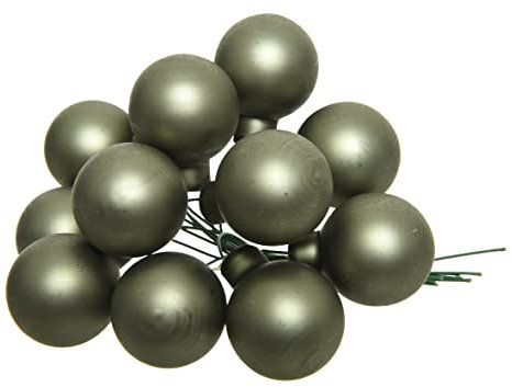 Kaemingk Weihnachtskugeln am Draht Glas 2cm x 12 Stück Spiegelbeeren Matt grün olivgrün Khaki Moosgrün