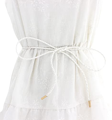 FAIRYGATE Soft Leather Tie Belt for Ladies Long Belt Thin Ladies Women Tassel Dress Braided Belts for Dress A1322