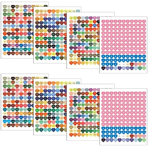 DQDEDIAN Color Number Stickers, 447 Labels for Diamond Painting Storage Box, Heart with Number Stickers for Diamond Painting Organizer Case (2 Set)