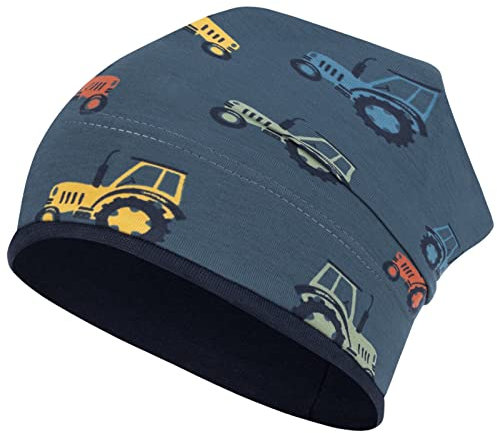 Smarilla Jungen Mütze Übergangsmütze Beanie Fahrzeuge Frühling Herbst Baumwolle, Größe: 50-52, Farbe: Traktor-Blau