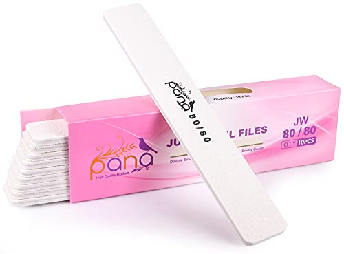 Lot de 10 limes à ongles professionnelles double face PANA de grande taille – Blanc, grain 80/80 – Lime à ongles en émeri pour manucure, pédicure, vernis à ongles lavable