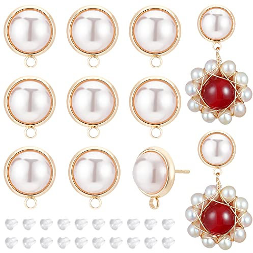 BENECREAT 12pcs 18K Echt Vergoldete Perlenohrstecker, Messingperlen-Ohrringpfosten Mit 30 Stück Kunststoff-Ohrmuttern Für Die Herstellung von Schmuckohrringen, Bohrung: 1 mm