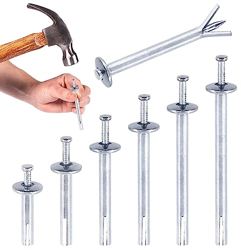 Swpeet 50Pcs M6 x 40mm Silver Alloy Steel Concrete Anchors, Drive Expansion Nail, Hammer Drive Nail Set, 1/4 Diameter, Approx 1-9/16 Length for Concrete, Brick, Masonry