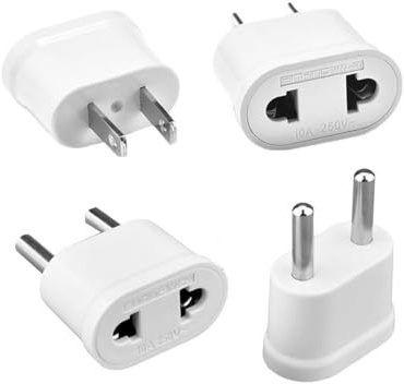 Switian Reiseadapter Set (4 Stück) – US/EU Schutzkontakt Steckdosenadapter mit 2-Pin Design – Kompatibel mit Laptop, Smartphone, Kamera – 250V/10A