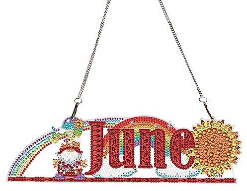 5D DIY Diamond Painting Girlande Kranz Diamant Painting Monate Anhänger Kits mit Kette, Diamantmalerei Kalender Handwerk Tür Fenster Deko Geschenke (Juni)