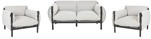 Beliani Lounge Set 3-teilig Aluminium schwarz/grau 2-Sitzer Sofa & 2 Sessel Esperia