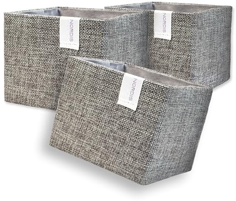 NORDIS DESIGN Mini Aufbewahrungskörbchen 3er Set (11x11x9cm), Premium Aufbewahrungskorb klein als Aufbewahrungsbox Bad, Organizer Wickelkommode, Utensilo & Premium Organizer Stoff grau uni