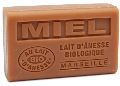 Label Provence Savon de Marseille – Französische Seife mit frischer Bio-Eselsmilch – Honigduft – 125 g Riegel